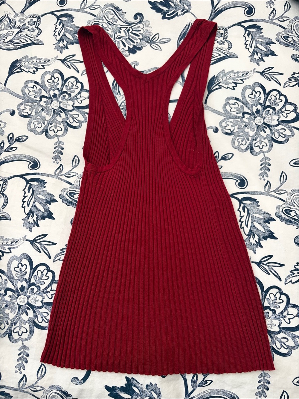 Free People Ribbed Button-Front Tank Top in Deep Red - Picture 3 of 3